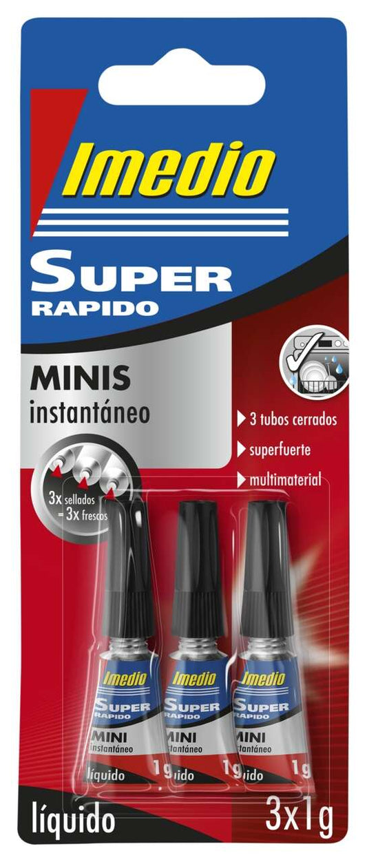 Imedio - IMEDIO PEGAMENTO SUPER RÁPIDO LÍQUIDO ADHESIVO INSTANTÁNEO MINI 3 X 1GR EN BLÍSTER