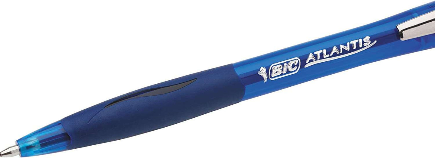 BIC - Atlantis Soft Azul Bolígrafo de punta retráctil con pulsador Medio 12 pieza(s)