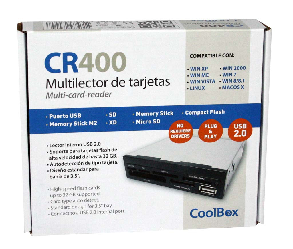 CoolBox - CR-400V2 lector de tarjeta Interno Negro