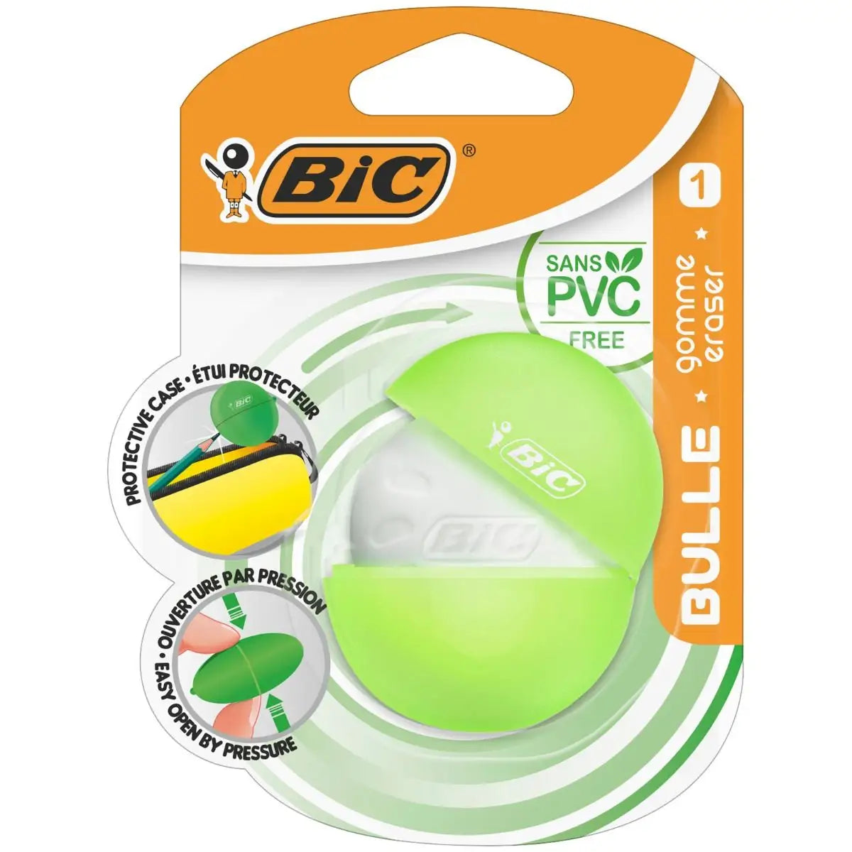 Bic Bulle Goma de Borrar Blanca - Caucho Sintetico - Sin PVC - Funda Protectora de Colores Aleatorios 1 pieza(s)