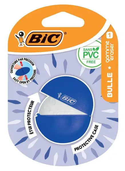 Bic Bulle Goma de Borrar Blanca - Caucho Sintetico - Sin PVC - Funda Protectora de Colores Aleatorios 1 pieza(s)