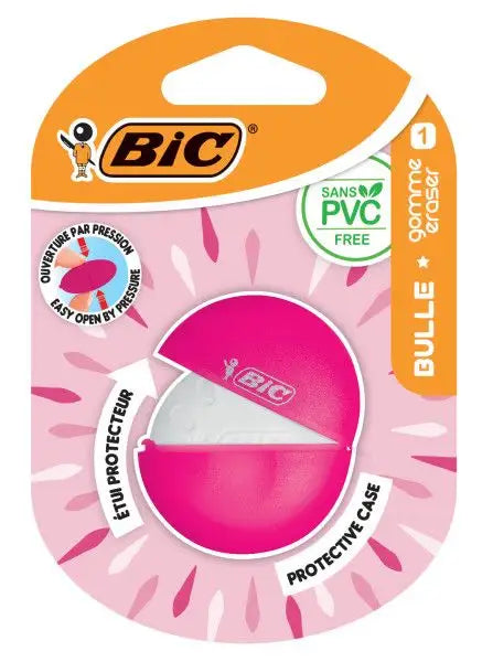 Bic Bulle Goma de Borrar Blanca - Caucho Sintetico - Sin PVC - Funda Protectora de Colores Aleatorios 1 pieza(s)