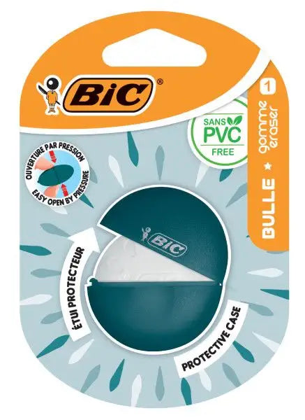 Bic Bulle Goma de Borrar Blanca - Caucho Sintetico - Sin PVC - Funda Protectora de Colores Aleatorios 1 pieza(s)