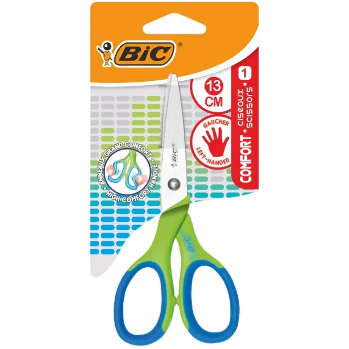 Bic Comfort Tijera Escolar de Acero Inoxidable 13cm - Mango Suave - Apta Para Zurdos - Colores Surtidos Aleatorio 1 pieza(s)