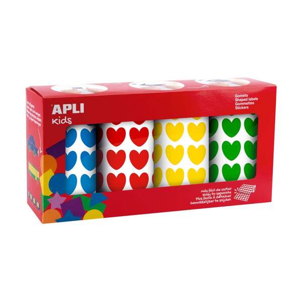 APLI - APLI GOMETS CORAZONES PERMANENTES 20X18MM 7080U PACK 4 ROLLOS C/SURTIDOS