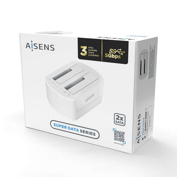 AISENS - Estacion de Docking de Doble Bahia ASDS-D02W SATA 2.5/3.5 a USB 3.0/3.1 Gen1  Clone  Blanca