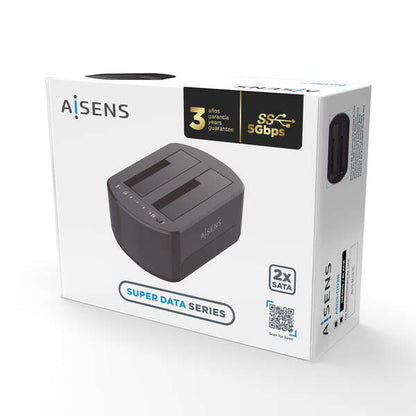 AISENS - Estacion de Docking de Doble Bahia ASDS-D03B SATA 2.5/3.5 a USB 3.0/3.1 Gen1  Clone  Negra