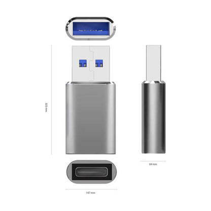 AISENS - Mini Adaptador USB 3.2 Gen2 / USB 2.0 3A  Tipo USB-C/H-A/M  Gris