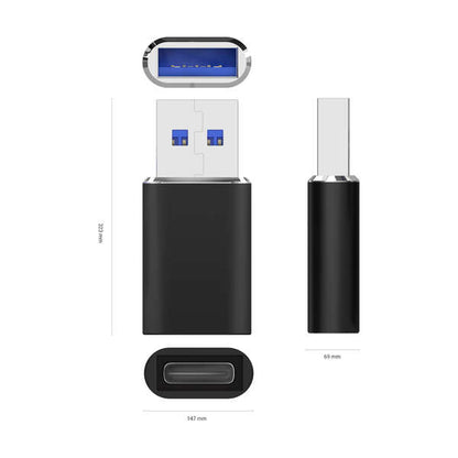 AISENS - Mini Adaptador USB 3.2 Gen2 / USB 2.0 3A  Tipo USB-C/H-A/M  Negro