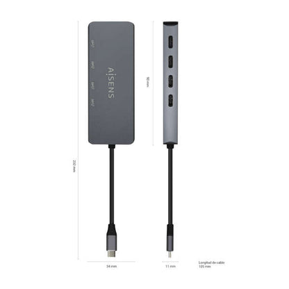 AISENS - Hub USB3.2 Gen1 5G USB-C  USB-C/M-4xUSB-C/H  Gris  15cm