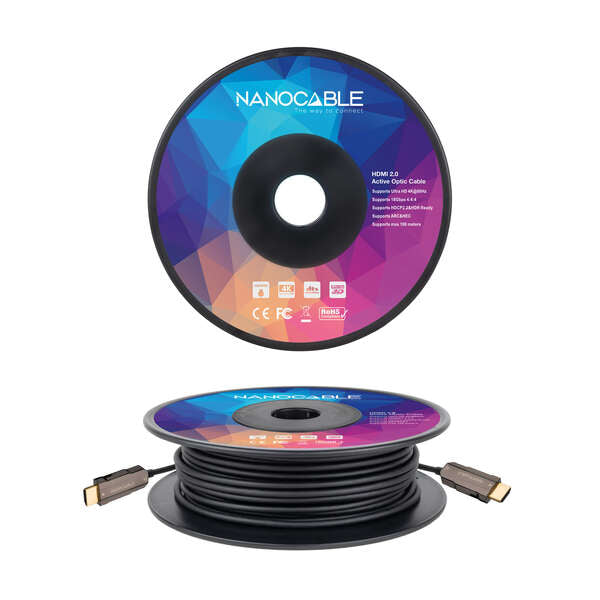 Nanocable - Cable HDMI V2.0 AOC 4K@60Hz 18Gbps A/M-A/M  Negro  60 m