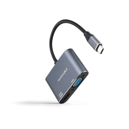 Nanocable - Conversor USB-C a HDMI/VGA 15 cm  Gris