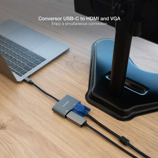 Nanocable - Conversor USB-C a HDMI/VGA 15 cm  Gris