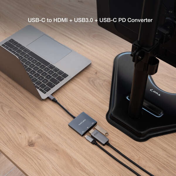 Nanocable - Conversor USB-C a HDMI/USB3.0/USB-C PD  15 cm  Gris