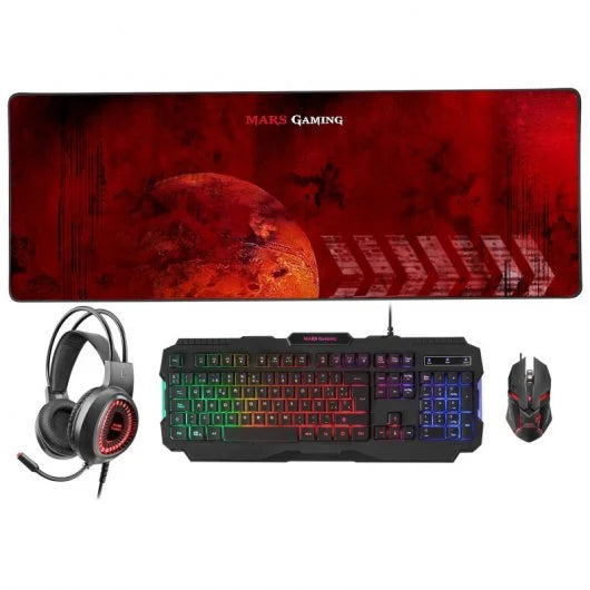 Mars Gaming - MCPRGB2ES Combo Gaming Teclado Ratón Alfombrilla XXL y Cascos Idioma Español