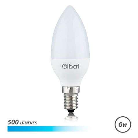 Elbat Bombilla LED C37 6W 500LM E14 Luz Fria - Ahorro de Energia - Larga Vida Util - Facil Instalacion - Color Blanco 1 pieza(s)