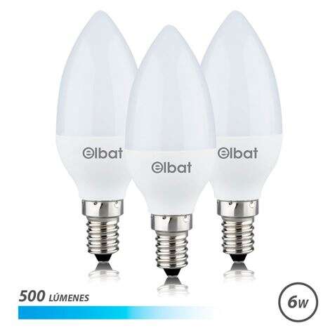 Elbat Bombillas LED C37 Pack de 3 - 6W - 500LM - Base E14 - Luz Fria - Ahorro Energetico - Blanco Frio 1 pieza(s)