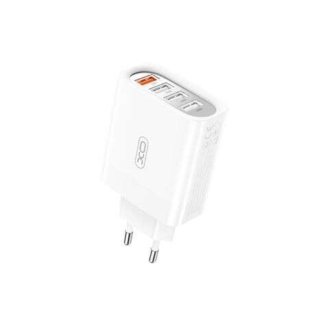 XO Cargador USB de 4 Puertos - Potencia Total de 18W - Salida Simultanea de 2 o 3 Puertos - Proteccion Inteligente - Peso de 62gr - Color Blanco 1 pieza(s)