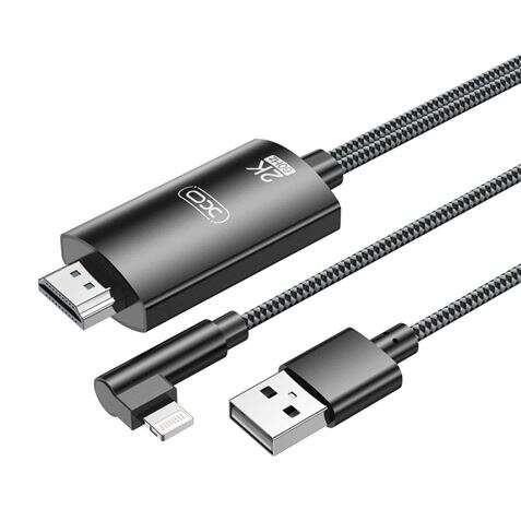 XO Adaptador de Cable Lightning A Hdmi - Longitud de 1.8m - Soporte de Resolucion 2K(60Hz)/1080P - Intercambio de Datos y Audio - Fuente de Alimentacion USB - Color Negro 1 pieza(s)