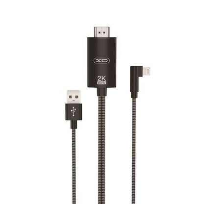 XO Adaptador de Cable Lightning A Hdmi - Longitud de 1.8m - Soporte de Resolucion 2K(60Hz)/1080P - Intercambio de Datos y Audio - Fuente de Alimentacion USB - Color Negro 1 pieza(s)