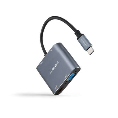 Nanocable - Conversor USB-C a HDMI/VGA/USB3.0/PD 15 cm  Gris