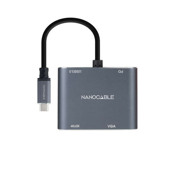 Nanocable - Conversor USB-C a HDMI/VGA/USB3.0/PD 15 cm  Gris