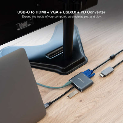 Nanocable - Conversor USB-C a HDMI/VGA/USB3.0/PD 15 cm  Gris