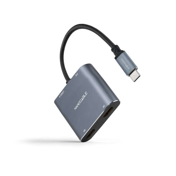 Nanocable - Conversor USB-C a 2xHDMI/USB2.0/PD  15 cm  Gris