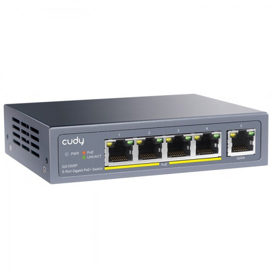 Cudy - GS1005P switch Gigabit Ethernet (10/100/1000) Energía sobre Ethernet (PoE) Gris