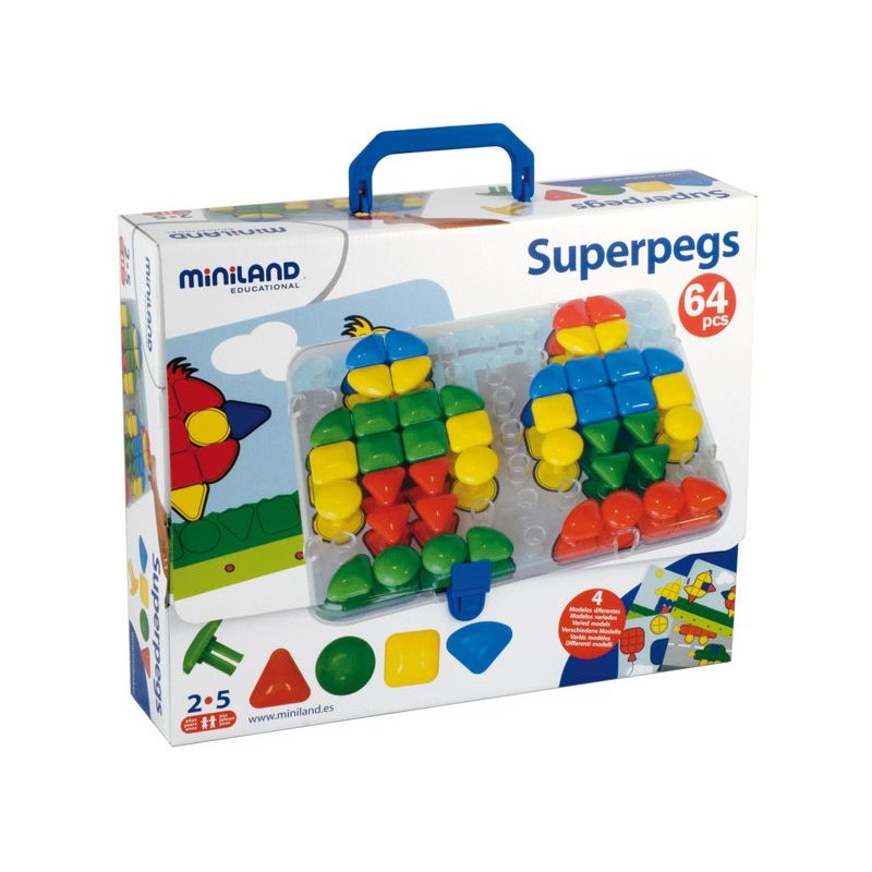 Miniland Educational - MILN MALETÍN SUPERPEGS CARTÓN 95080