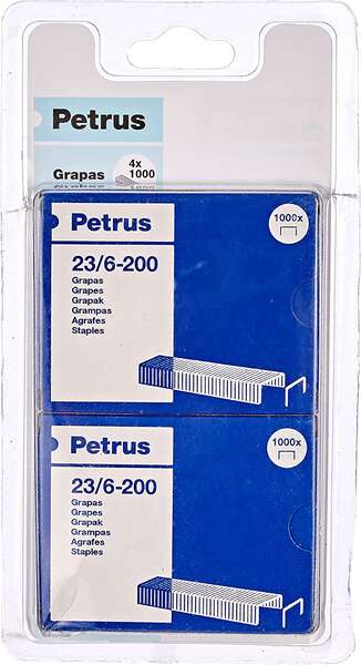 Petrus Pack de 4 Cajas de 1000 Grapas 23/6-200 Cobreadas - Hasta 20 Hojas - Patilla de 6mm 1 pieza(s)