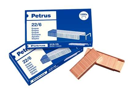 Petrus Pack de 4 Cajas de 1000 Grapas 22/6 Cobreadas - Hasta 30 Hojas - Patilla de 6mm 1 pieza(s)