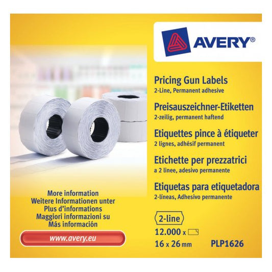 Avery - PLP1626 etiqueta autoadhesiva Etiqueta de precio Permanente Blanco 12000 pieza(s)