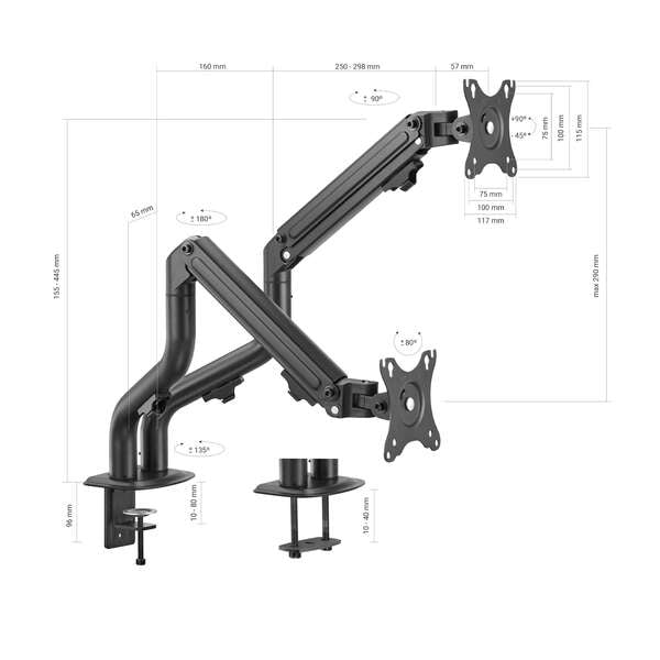 AISENS - Soporte de Mesa ECO Contrapeso Giratorio e Inclinable para Monitor/TV 8Kg (3 Pivotes  2 Brazos) de 17-32  Negro