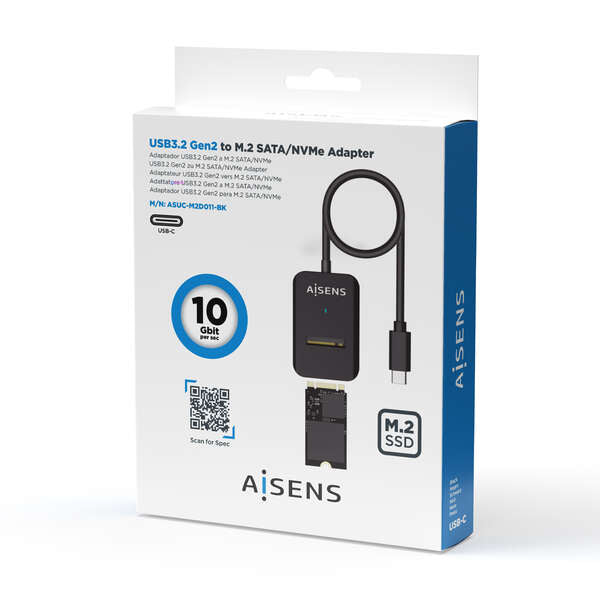 AISENS - USB-C Dock M.2 (NGFF) ASUC-M2D011-BK SATA/NVMe A USB3.1 Gen2  Negra