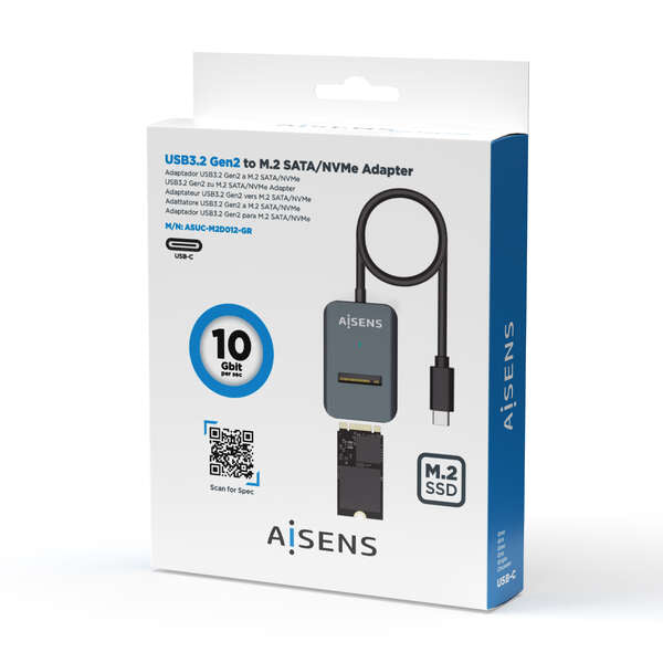 AISENS - USB-C Dock M.2 (NGFF) ASUC-M2D012-GR SATA/NVMe A USB3.1 Gen2  Gris