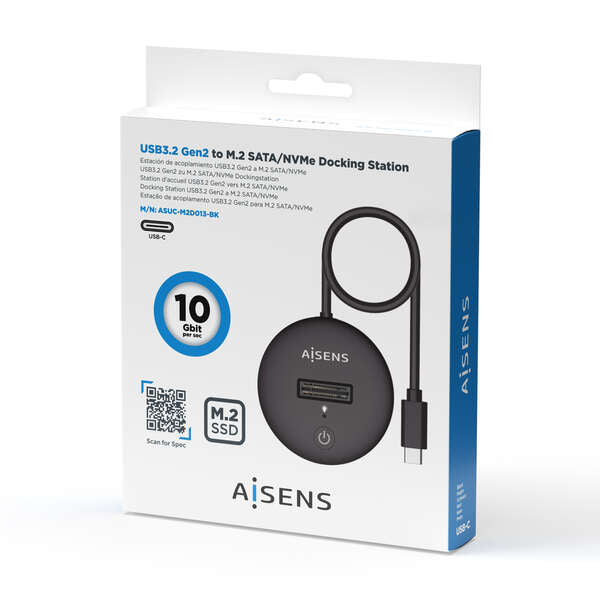 AISENS - USB-C Dock M.2 (NGFF) ASUC-M2D013-BK SATA/NVMe A USB3.1 Gen2  Negra