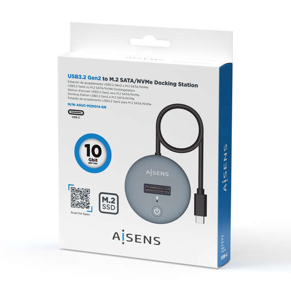 AISENS - USB-C Dock M.2 (NGFF) ASUC-M2D014-GR SATA/NVMe A USB3.1 Gen2  Gris