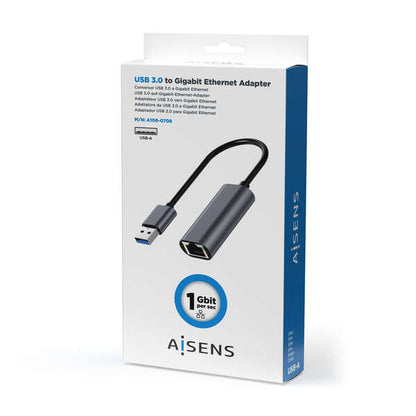 Aisens Conversor USB 3.0 a Ethernet Gigabit 10/100/1000 Mbps - 15cm - Color Gris 1 pieza(s)