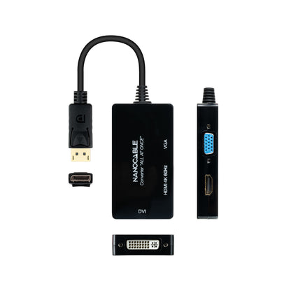 Nanocable - Conversor DISPLAYPORT a HDMI/DVI/VGA  20 cm  Negro