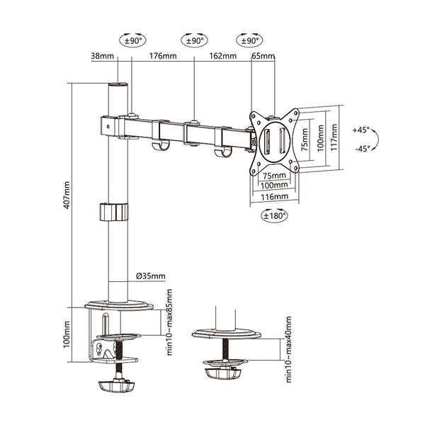 AISENS - Soporte de Mesa ECO Giratorio e Inclinable para Monitor/TV 9Kg (3 Pivotes  1 Brazo) de 17-32  Negro