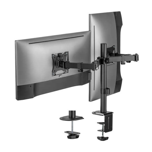 AISENS - Soporte de Mesa ECO Giratorio e Inclinable para Monitor/TV 9Kg (3 Pivotes  2 Brazos) de 17-32  Negro