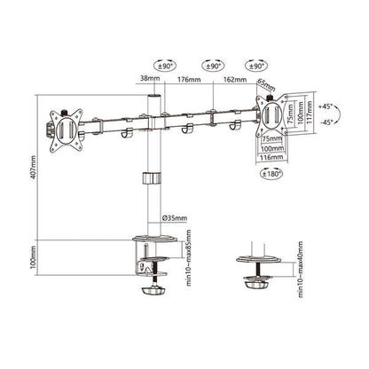 AISENS - Soporte de Mesa ECO Giratorio e Inclinable para Monitor/TV 9Kg (3 Pivotes  2 Brazos) de 17-32  Negro