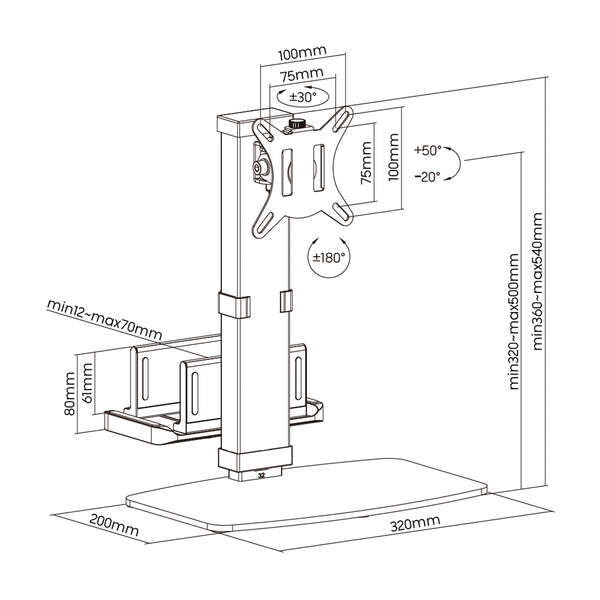 AISENS - Soporte de Mesa ECO Giratorio e Inclinable para Monitor/TV y Mini PC 8Kg de 17-32  Negro