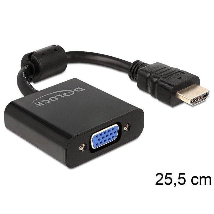 DeLOCK - 65512 adaptador de cable de vídeo 0 254 m VGA (D-Sub) HDMI tipo A (Estándar) Negro