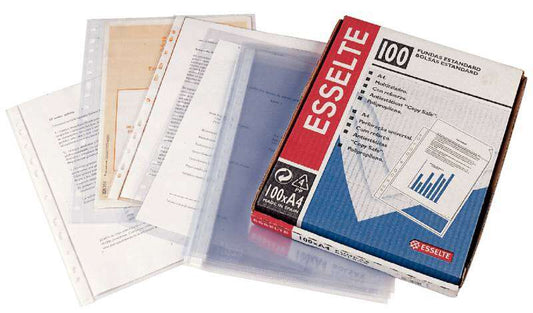 Esselte - CAJA 100 FUNDAS POLIPROPILENO MULTITALADRO FORMATO FOLIO 120 MICRAS 11 TALADROS CRISTAL ESSELTE 46101