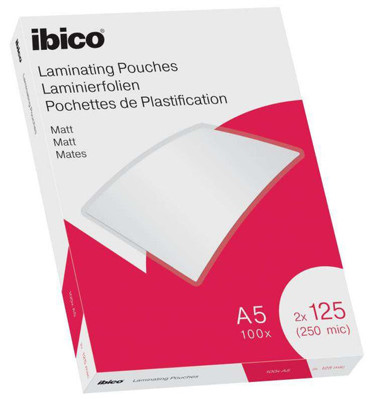 Ibico Caja de 100 Laminas de Plastificar Mate A5 125 Micras - Superficie Mate - Plastifica Papel, Fotos, Tarjetas de Visita - Transparente 1 pieza(s)