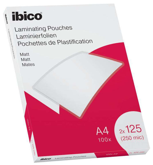 Ibico Caja de 100 Laminas de Plastificar Mate A4 125 Micras - Superficie Mate - Plastifica Papel, Fotos, Tarjetas de Visita - Transparente 1 pieza(s)