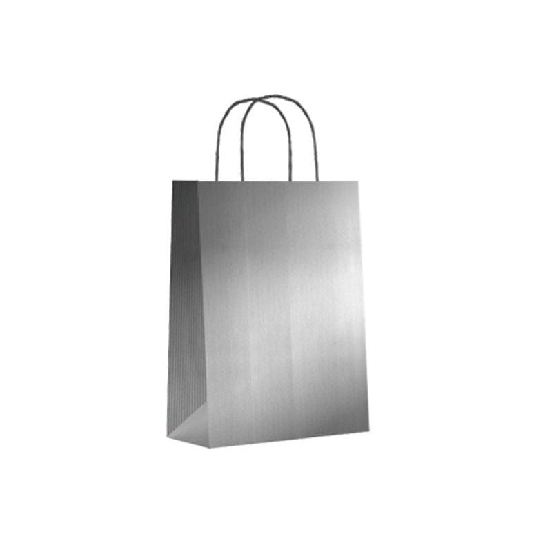 Sin Marca - Paq.25 bolsas papel asa retorcida formato xs 18+8x24cm 90gr plata 02003085