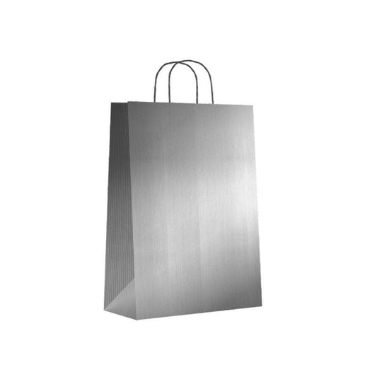 Sin Marca - Paq.25 bolsas papel asa retorcida formato m 27+12x37cm 90gr plata 02003039